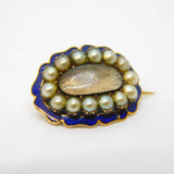 George III 15ct Gold, Enamel, Pearl, Hair-Work Mourning Brooch Antique c1820