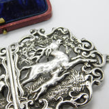 Victorian Sterling Silver Stag Hunting Scene Nurses Buckle 1899 Birmingham