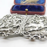 Victorian Sterling Silver Stag Hunting Scene Nurses Buckle 1899 Birmingham