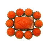 George III 9ct Gold, Carved Red Coral, Hair Set Mourning Brooch Antique c1820
