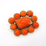 George III 9ct Gold, Carved Red Coral, Hair Set Mourning Brooch Antique c1820