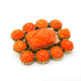 George III 9ct Gold, Carved Red Coral, Hair Set Mourning Brooch Antique c1820