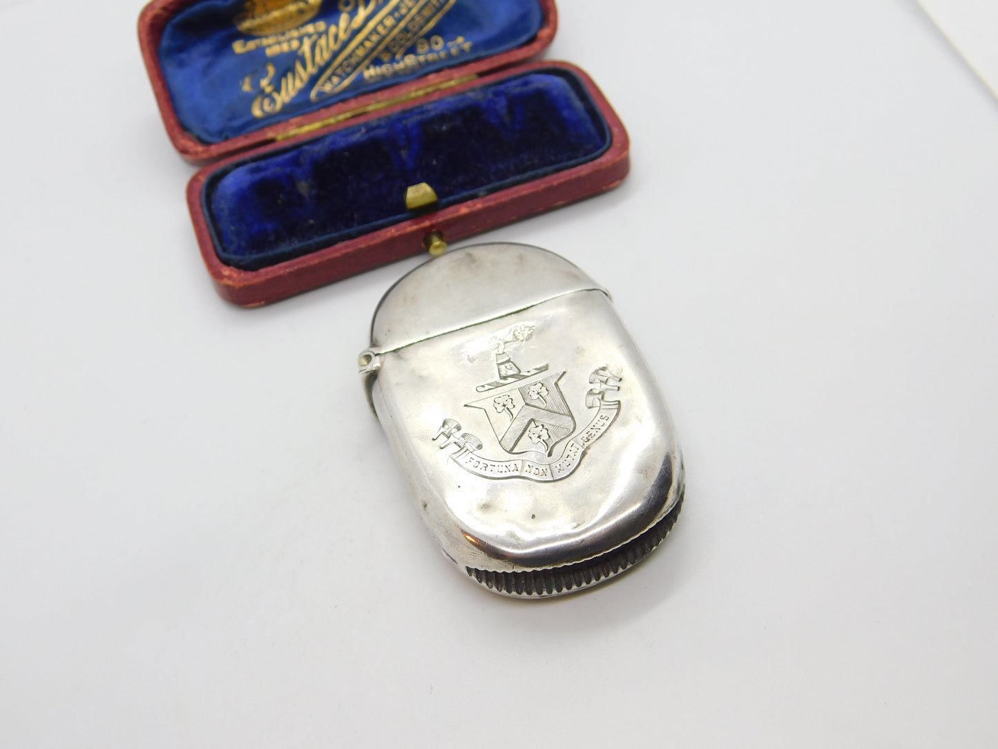 Victorian Sterling Silver Crested Vesta Case from Horace 1892 Birmingham Antique