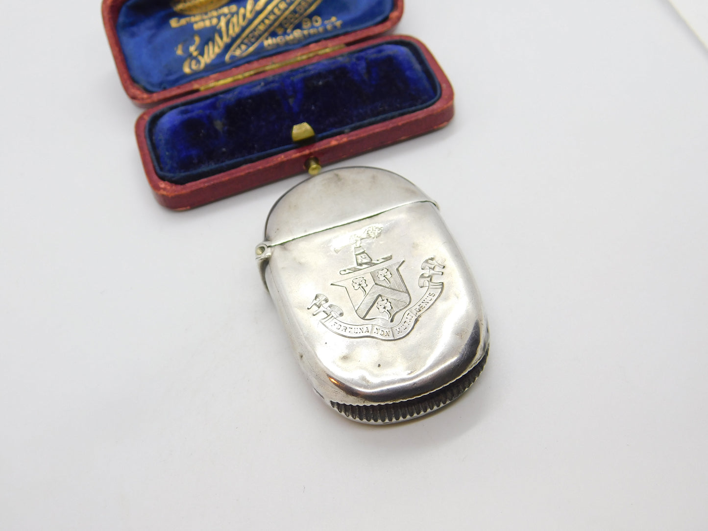 Victorian Sterling Silver Crested Vesta Case from Horace 1892 Birmingham Antique