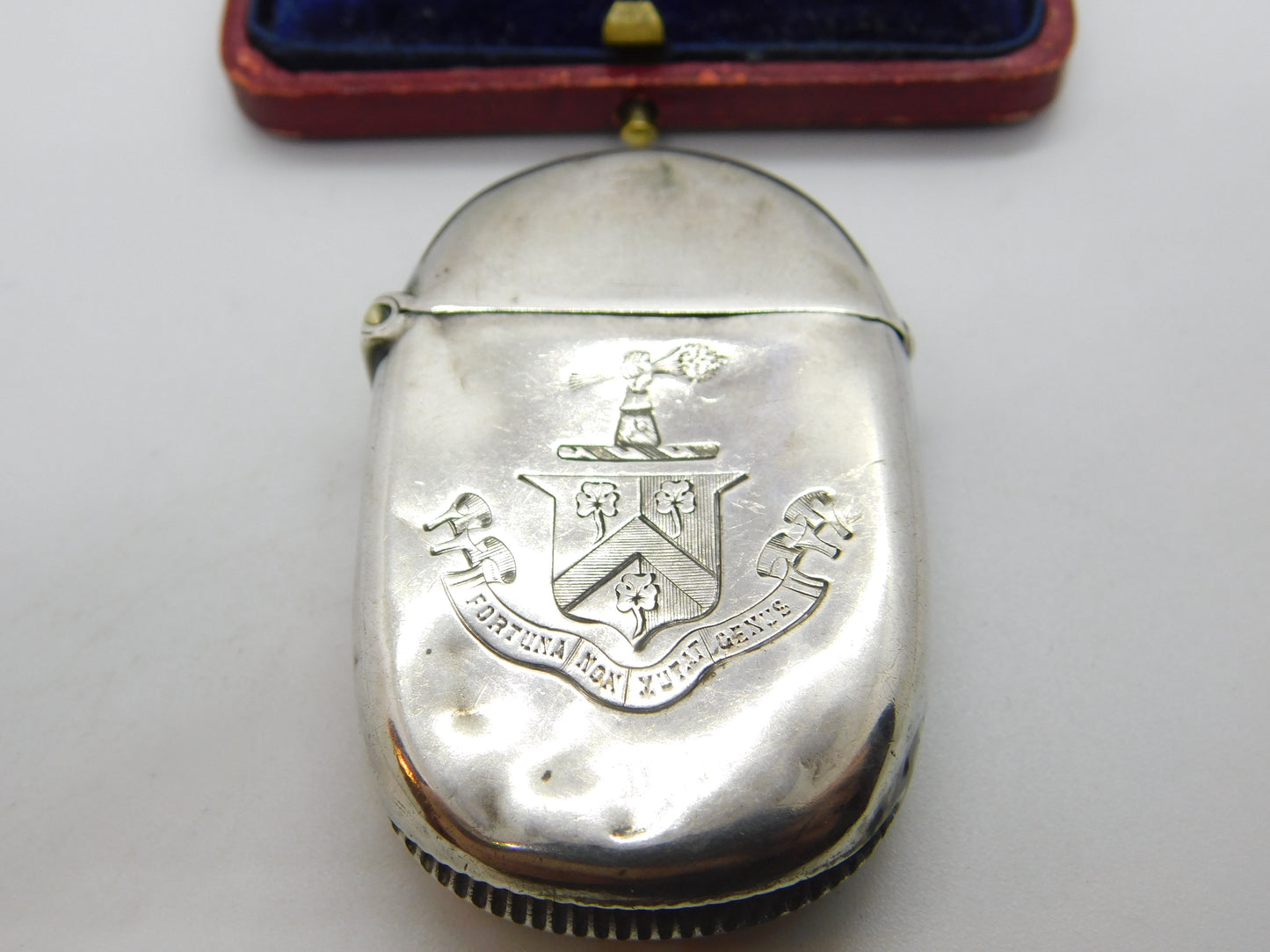 Victorian Sterling Silver Crested Vesta Case from Horace 1892 Birmingham Antique