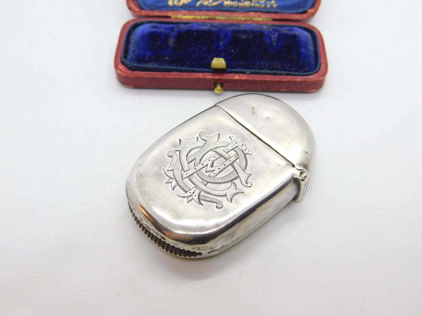 Victorian Sterling Silver Crested Vesta Case from Horace 1892 Birmingham Antique