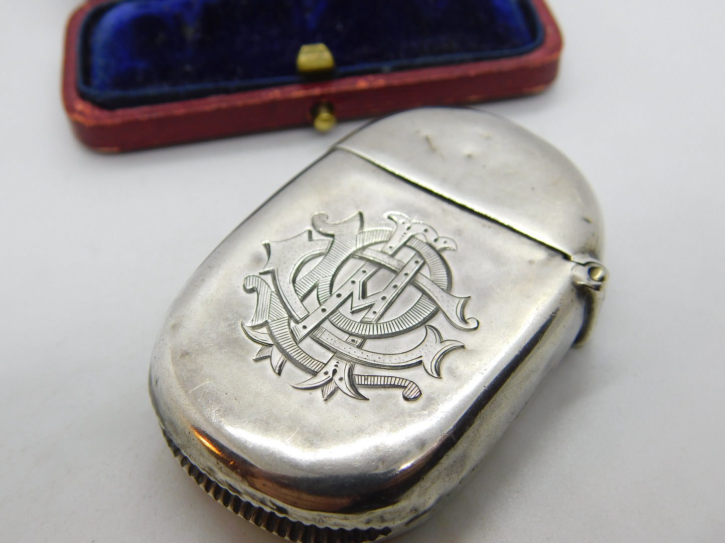 Victorian Sterling Silver Crested Vesta Case from Horace 1892 Birmingham Antique