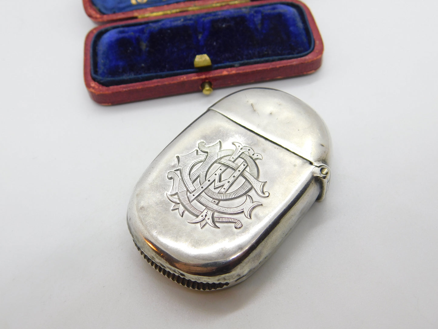 Victorian Sterling Silver Crested Vesta Case from Horace 1892 Birmingham Antique