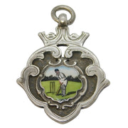 Sterling Silver & Enamel Cricket Interest Fob Medal Antique 1921 Chester