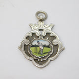 Sterling Silver & Enamel Cricket Interest Fob Medal Antique 1921 Chester