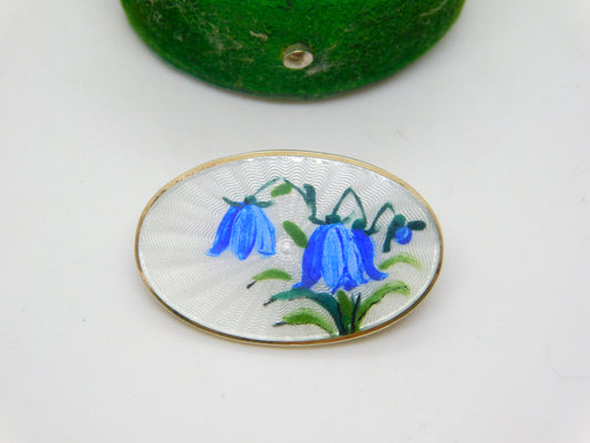 David Andersen Norway Sterling Silver Guilloche Enamel Floral Brooch Antique c1930