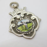 Sterling Silver & Enamel Cricket Interest Fob Medal Antique 1921 Chester