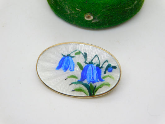 David Andersen Norway Sterling Silver Guilloche Enamel Floral Brooch Antique c1930