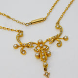 Victorian 15ct Yellow Gold, Pearl Set Lavalier Drop Necklace Antique c1890