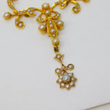 Victorian 15ct Yellow Gold, Pearl Set Lavalier Drop Necklace Antique c1890