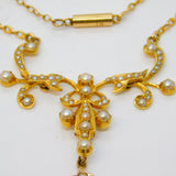 Victorian 15ct Yellow Gold, Pearl Set Lavalier Drop Necklace Antique c1890