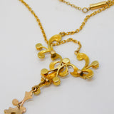 Victorian 15ct Yellow Gold, Pearl Set Lavalier Drop Necklace Antique c1890