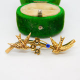 Edwardian 9ct Yellow Gold & Paste Swallow Sweetheart Brooch Antique c1910