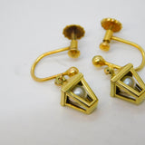 9ct Yellow Gold Lantern Form Screw-Back Earrings Antique c1920 Art Deco