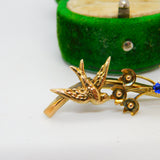 Edwardian 9ct Yellow Gold & Paste Swallow Sweetheart Brooch Antique c1910