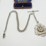 Edwardian Sterling Silver Graduating Albert Watch Chain Masonic Fob Antique 1902