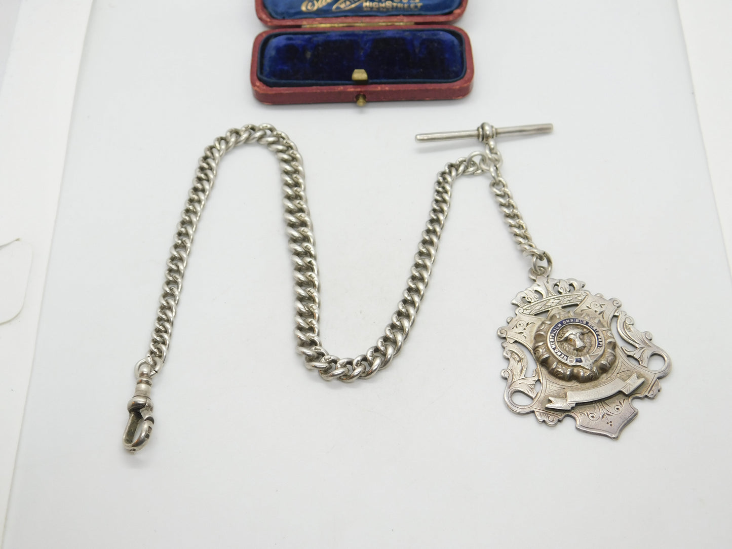 Edwardian Sterling Silver Graduating Albert Watch Chain Masonic Fob Antique 1902