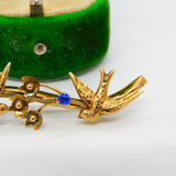Edwardian 9ct Yellow Gold & Paste Swallow Sweetheart Brooch Antique c1910