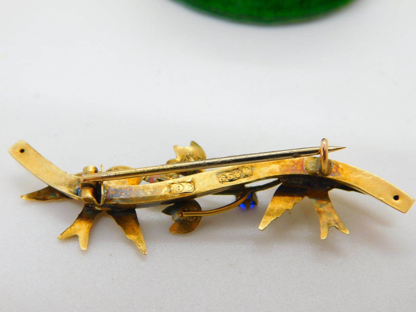 Edwardian 9ct Yellow Gold & Paste Swallow Sweetheart Brooch Antique c1910