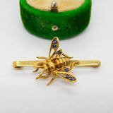 9ct Yellow Gold Sapphire Set Insect or Honey Bee Brooch Antique 1931 Birmingham