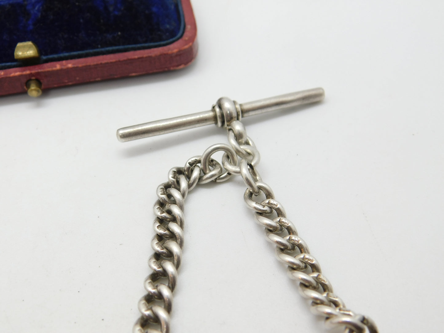 Edwardian Sterling Silver Graduating Albert Watch Chain Masonic Fob Antique 1902