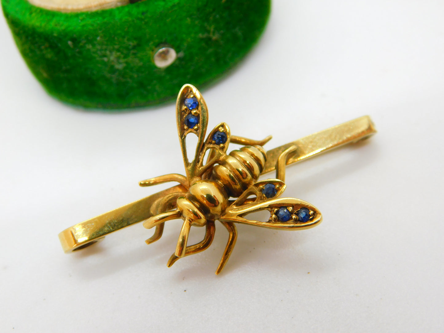 9ct Yellow Gold Sapphire Set Insect or Honey Bee Brooch Antique 1931 Birmingham