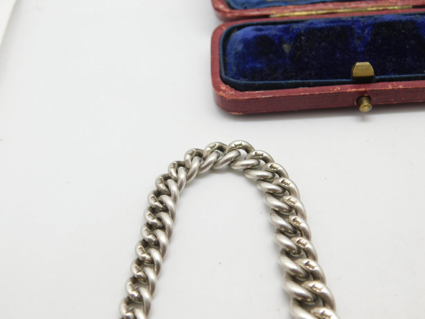 Edwardian Sterling Silver Graduating Albert Watch Chain Masonic Fob Antique 1902