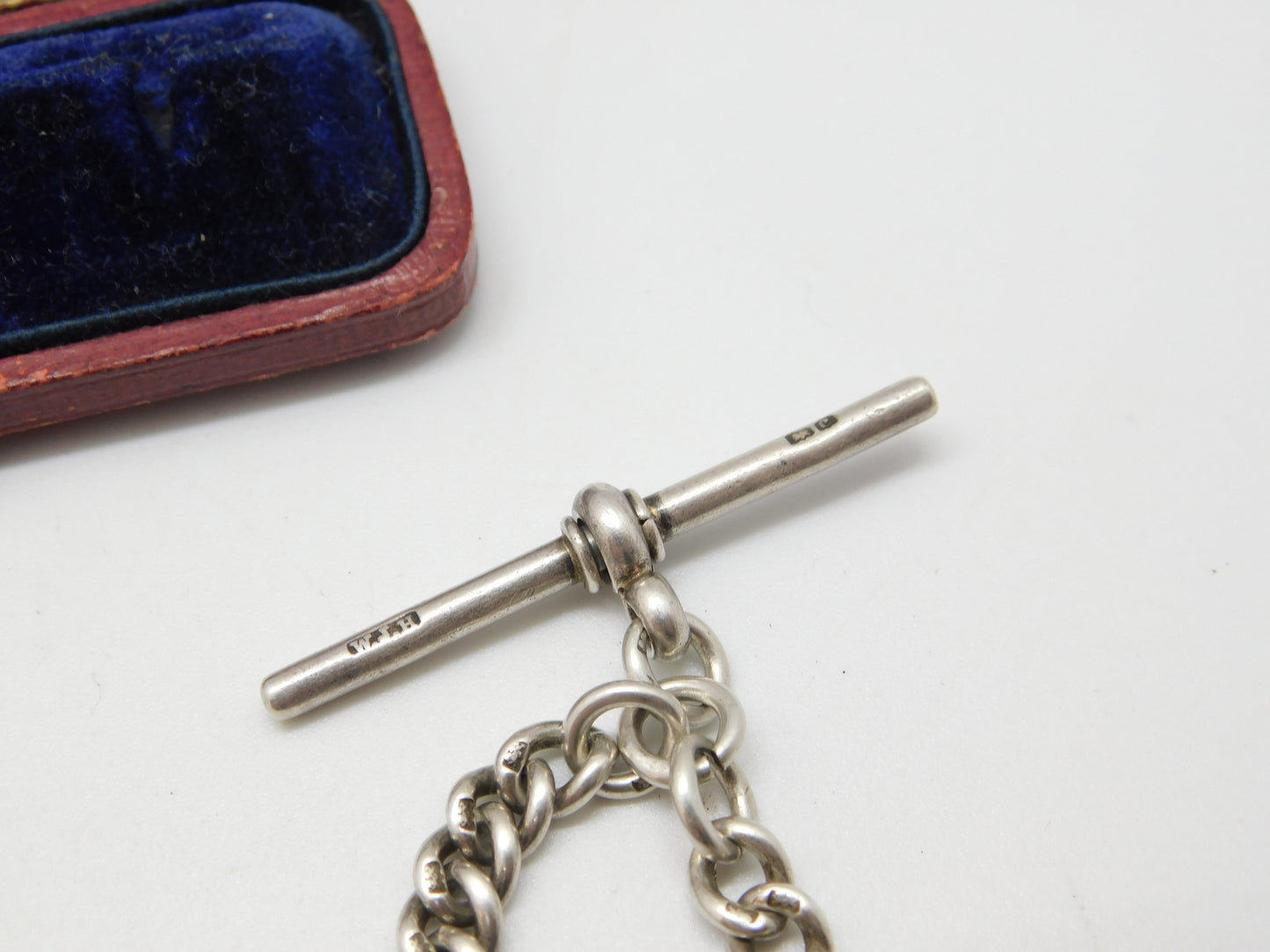 Edwardian Sterling Silver Graduating Albert Watch Chain Masonic Fob Antique 1902