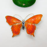 Sterling Silver Red-Black Guilloche Enamel Butterfly Sweetheart Brooch Antique