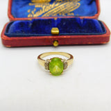 9ct Yellow Gold, Peridot & Diamond Band Ring Vintage c1970 Size J 1/2 UK