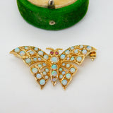 9ct Yellow Gold, Ethiopian Opal & Ruby Butterfly Brooch Vintage 1984 London
