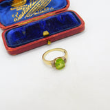 9ct Yellow Gold, Peridot & Diamond Band Ring Vintage c1970 Size J 1/2 UK