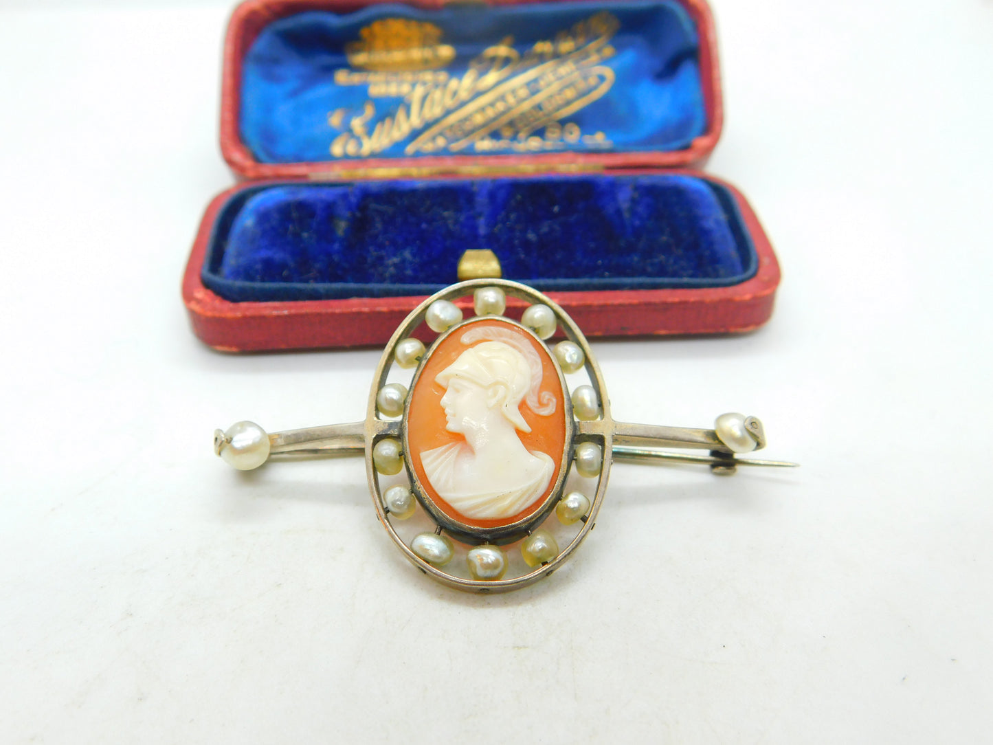 Georgian Sterling Silver & Baroque Pearl Framed Centurion Cameo Brooch Antique