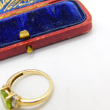 9ct Yellow Gold, Peridot & Diamond Band Ring Vintage c1970 Size J 1/2 UK