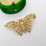 9ct Yellow Gold, Ethiopian Opal & Ruby Butterfly Brooch Vintage 1984 London