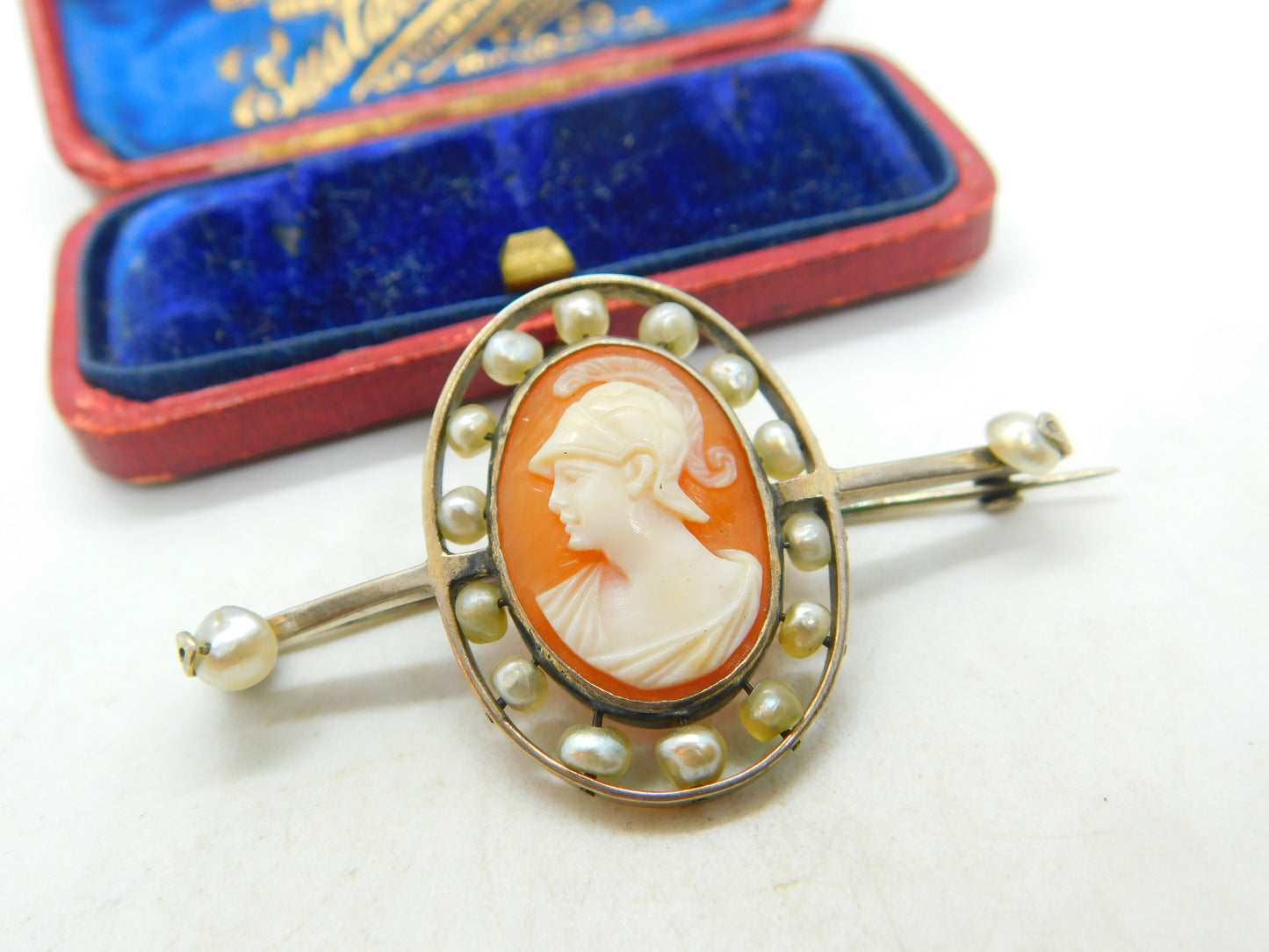 Georgian Sterling Silver & Baroque Pearl Framed Centurion Cameo Brooch Antique