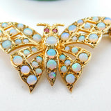 9ct Yellow Gold, Ethiopian Opal & Ruby Butterfly Brooch Vintage 1984 London