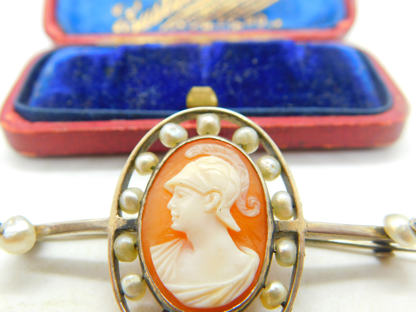 Georgian Sterling Silver & Baroque Pearl Framed Centurion Cameo Brooch Antique