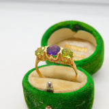 9ct Gold, Amethyst & Peridot Suffragette Dress Ring Vintage c1990 Birmingham