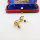 9ct Yellow Gold & Cabochon Lapis Lazuli Set Stud Earrings Vintage c1970