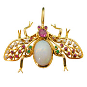 Victorian 18ct Gold, Diamond, Ruby, Emerald, Opal Insect or Bug Pendant Antique