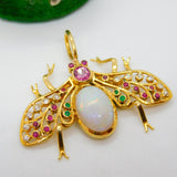 Victorian 18ct Gold, Diamond, Ruby, Emerald, Opal Insect or Bug Pendant Antique