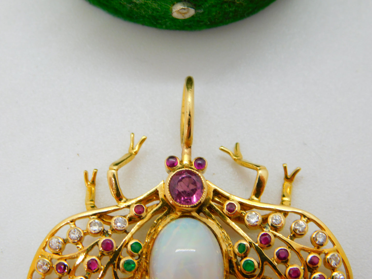 Victorian 18ct Gold, Diamond, Ruby, Emerald, Opal Insect or Bug Pendant Antique