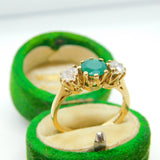 9ct Gold, 0.6ct Emerald & Spinel Set Dress Ring Vintage c1980 Birmingham