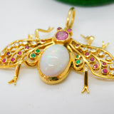 Victorian 18ct Gold, Diamond, Ruby, Emerald, Opal Insect or Bug Pendant Antique